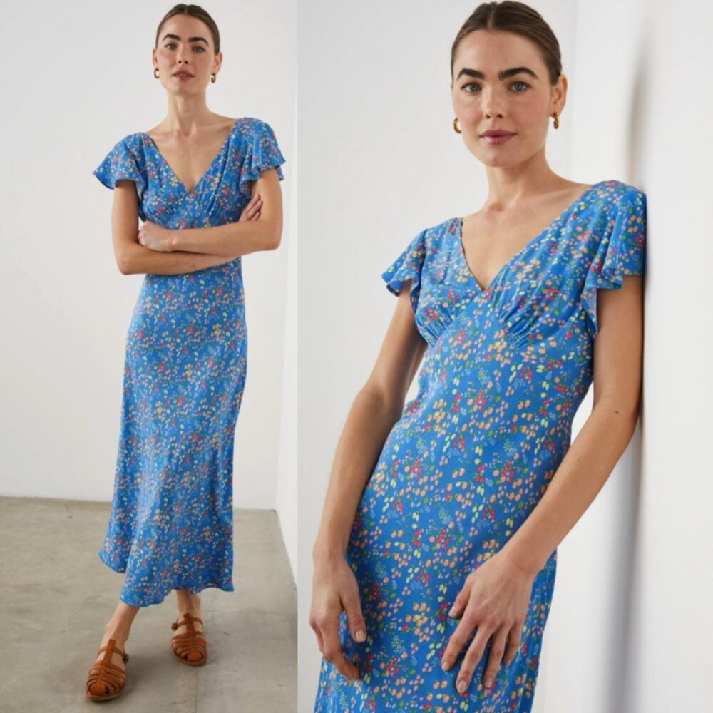 Rails Kenz Midi Dress blue Citrus grove sz Large boho chic romantic Cottagecore